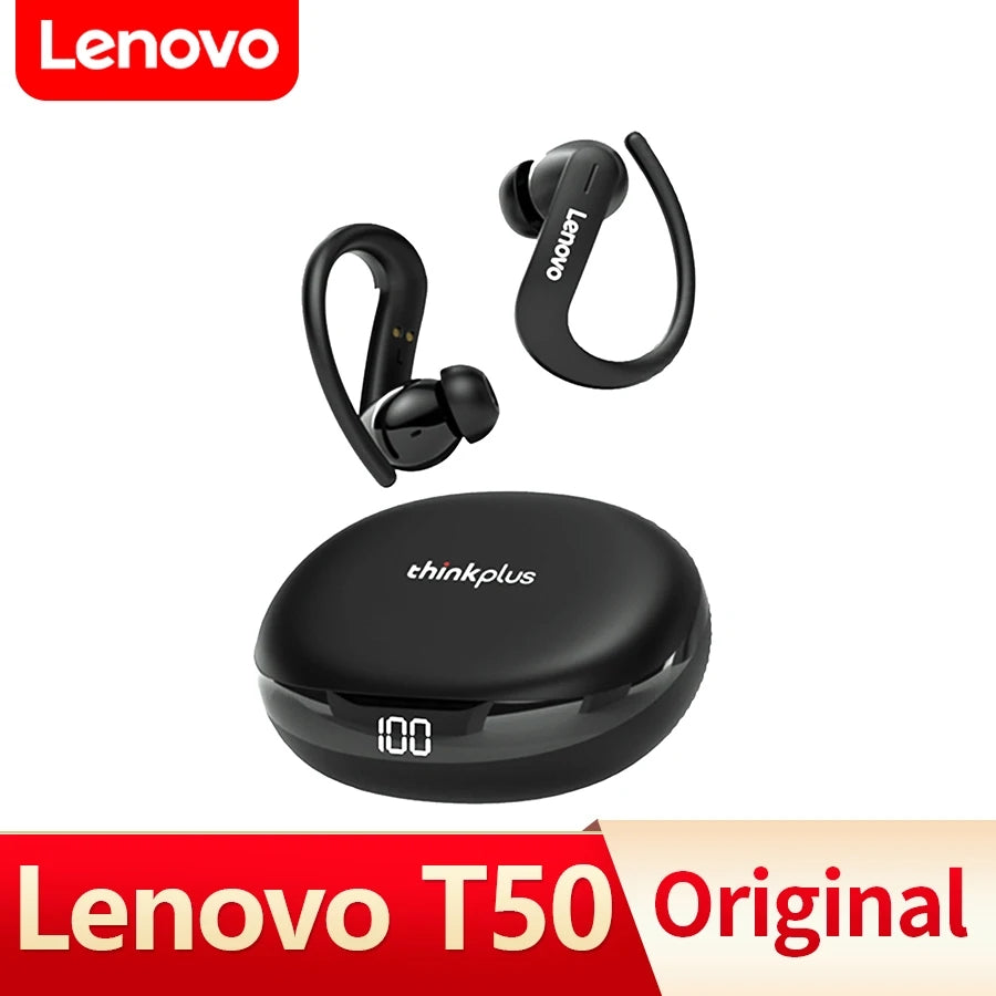 Audífonos In Ear Bluetooth Lenovo T50 Negro, con ganchos para las orejas