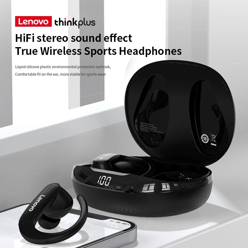 Audífonos In Ear Bluetooth Lenovo T50 Negro, con ganchos para las orejas