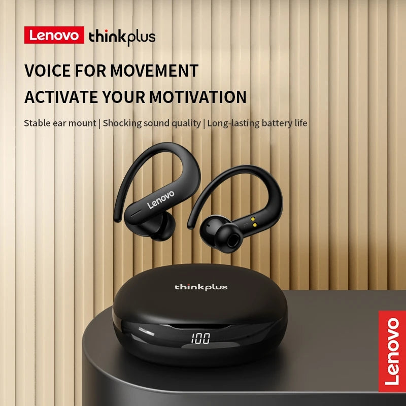 Audífonos In Ear Bluetooth Lenovo T50 Negro, con ganchos para las orejas